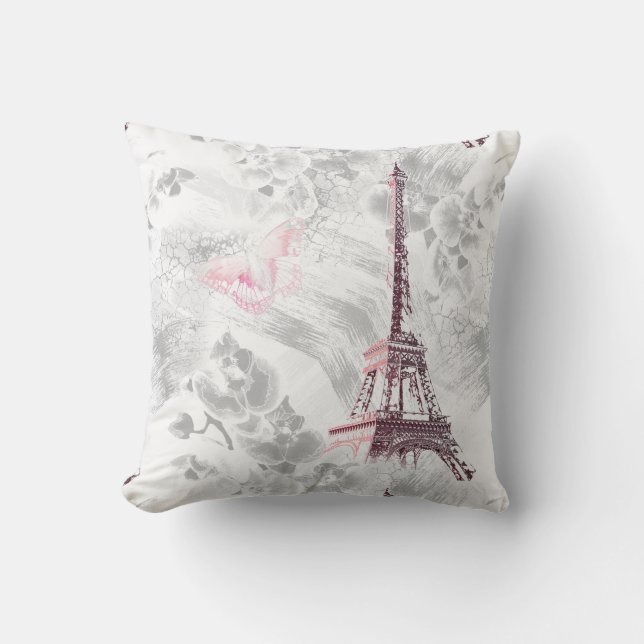 Coussin Tour Eiffel contre l'arrière - plan des orchidées (Recto)