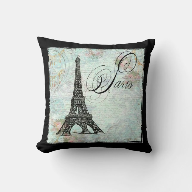 Coussin Tour Eiffel et roses roses (Recto)