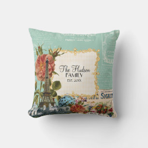 Coussin Tour Eiffel floral vintage Marie Antoinette de