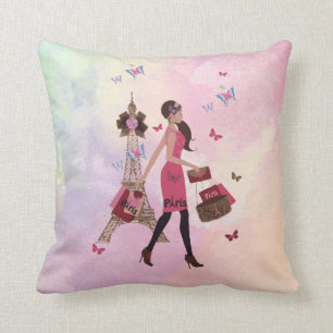 Coussin Tour Eiffel rose mignon de Paris de fille