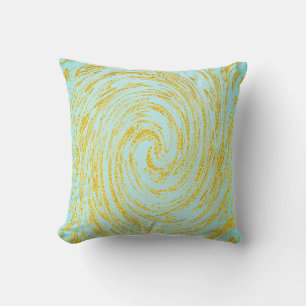 Coussin Tourbillon Bleu Abstrait Or Doré Paillettes Cadeau