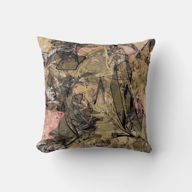 Coussin Tourbillon de marbre abstrait or rose noir moderne (Recto)