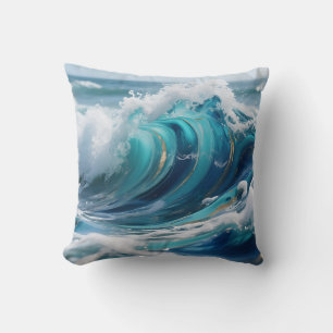 Coussin Tourbillon Doré de la Vague d'Océan Turquoise