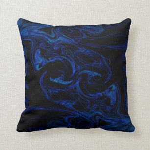 Coussin Tourbillon Noir Bleu Abstrait Fumé Cool