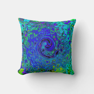 Coussin Tourbillonnement Liquide Abstrait Violet Bleu Rétr