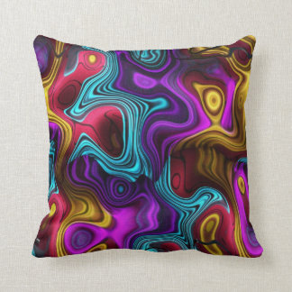 Coussin Tourbillons carrés violet sarcelle rose jaune or