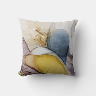 Coussin Tourbillons d'encre d'alcool, teinte jaune, abstra