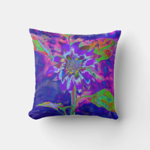 Coussin Tournesol bleu Abstrait retro funky