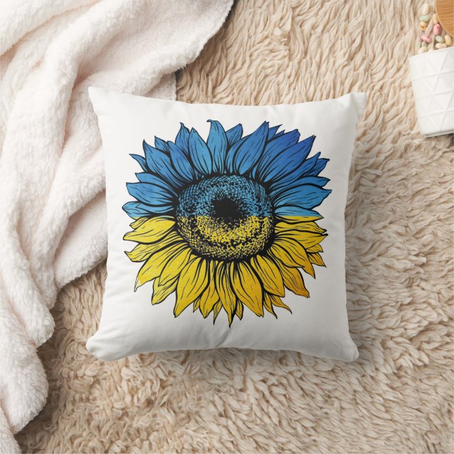Coussin Tournesol bleu et jaune à l'ukrainienne