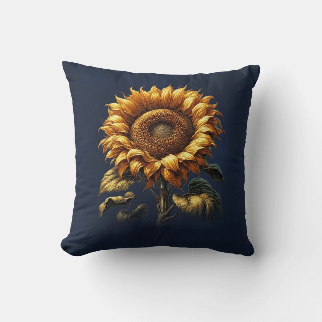 Coussin Tournesol bleu rustique (Recto)