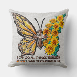 Coussin Tournesol/Croix/Papillon inspirant