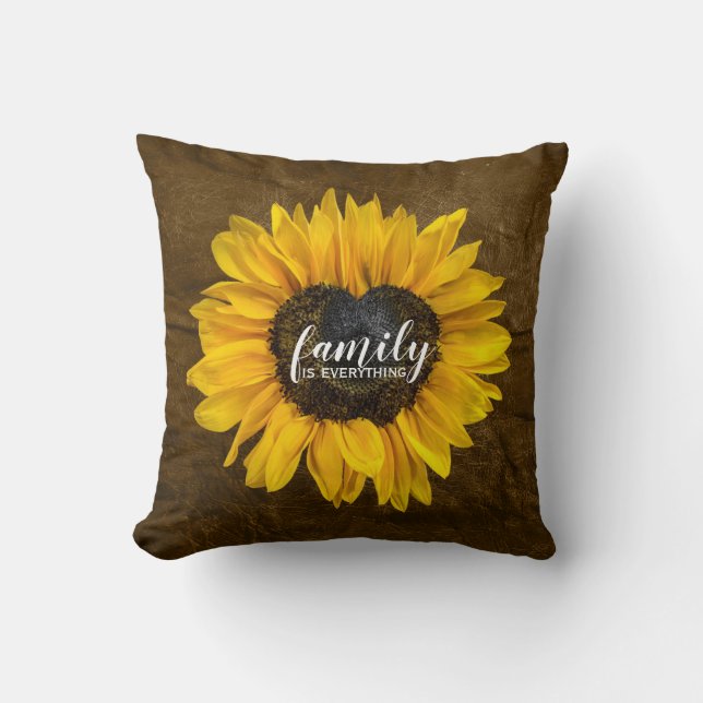 Coussin Tournesol de coeur familial en cuir Brown (Recto)