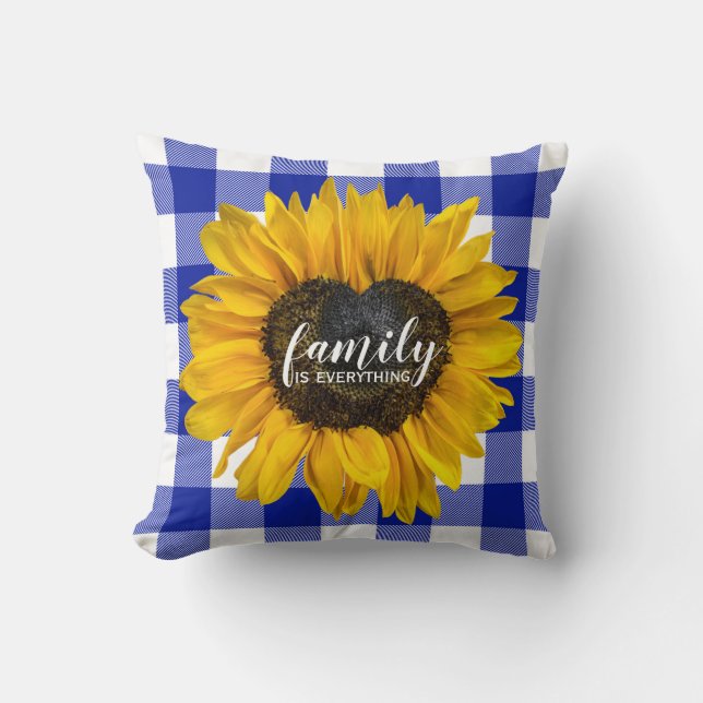 Coussin Tournesol du coeur de la famille sur Buffalo Plaid (Recto)