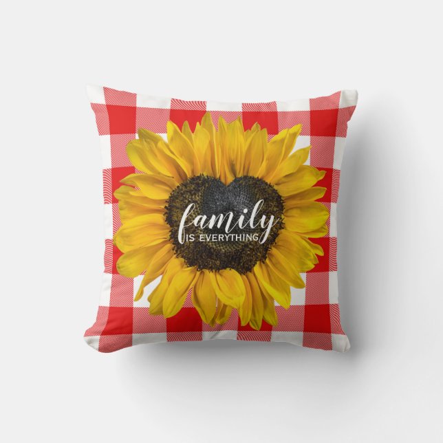 Coussin Tournesol du coeur de la famille sur Buffalo Plaid (Recto)