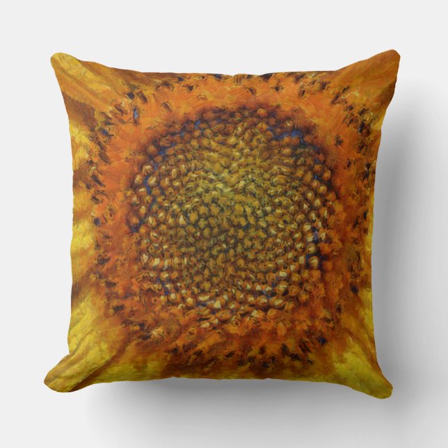 Coussin Tournesol et graines Gras Brush Strokes Peinture (Recto)