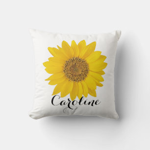 Coussin Tournesol jaune avec nom personnalisé