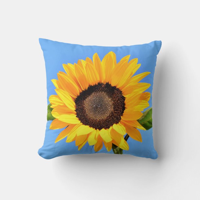 Coussin Tournesol jaune contre soleil sur ciel bleu - été (Recto)