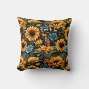 Coussin Tournesol Papillons Fleurs sauvages