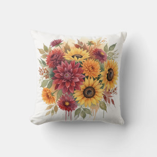 Coussin Tournesol rustique d'automne et Dahlia bordeaux