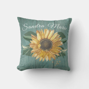 Coussin Tournesol rustique Golden Jaune Bois vert   name