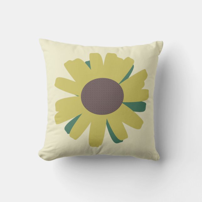 Coussin Tournesol simple fleur marron vert jaune  (Recto)