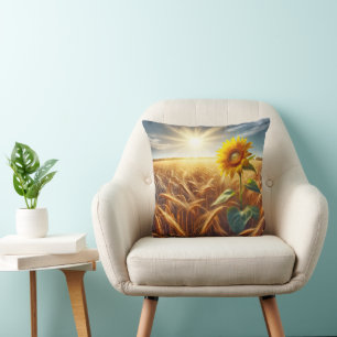 Coussin Tournesol Solitaire En Champ De Blé