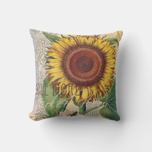 Coussin Tournesol Vintage Damas Fleur Art