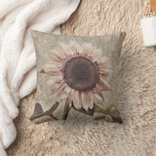 Coussin Tournesol vintage Sepia Brown rose Rustique Textur