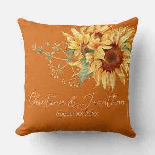 Coussin Tournesols à l'aquarelle sur orange brûlé