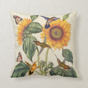 Coussin Tournesols de papillon de monarque d'oiseau de