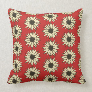 Coussin Tournesols en ivoire sur rouge Grand format Imprim