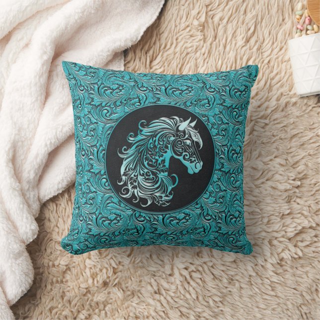Coussin Tourquoise cowgirl floral à outils cuir tête de ch (Couverture)