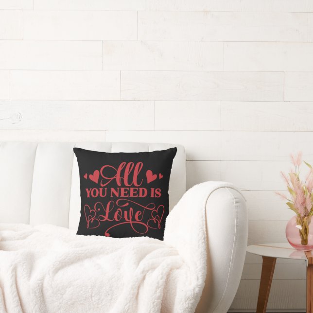 Coussin Tout Ce Dont Vous Avez Besoin, C'Est D'Amour Typog (Canapé)