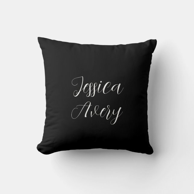Coussin Tout nom | Élégant script blanc modifiable sur noi (Recto)