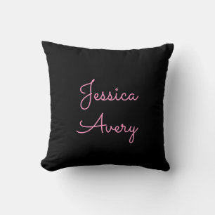 Coussin Tout nom Script rose modifiable Cool sur noir
