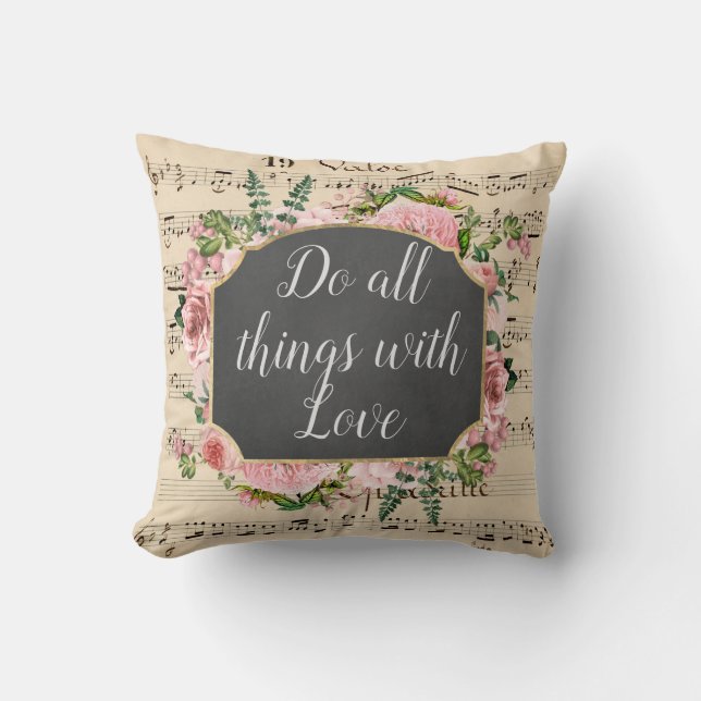 Coussin Toutes Les Choses Avec Amour Vintage Collage (Recto)