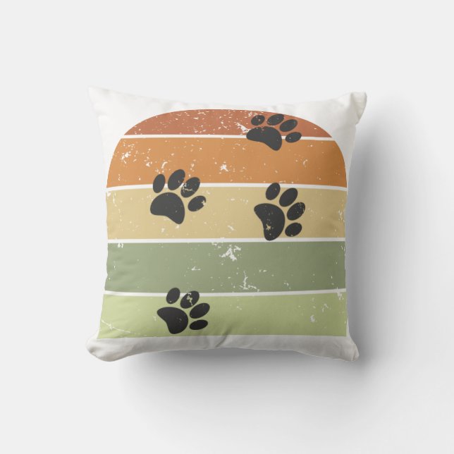 Coussin Traces Paw De Coucher De Soleil Rétro En Perte (Recto)