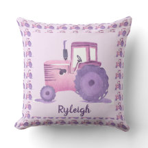 Tracteur aquarelle rose et violet personnalisable 