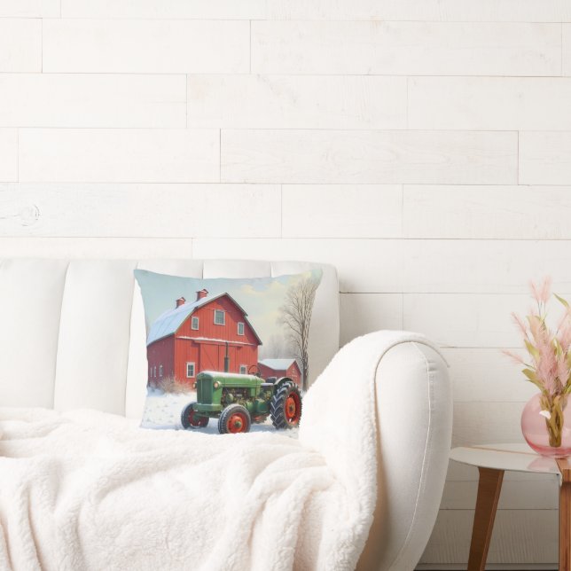 Coussin Tracteur de la ferme de Noël par une grange rouge (Canapé)