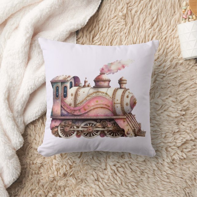 Coussin Train à vapeur rose Vintage (Couverture)