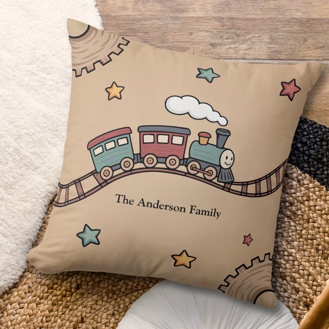 Coussin Train en bois (Wooden Train Pillow)
