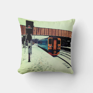 Coussin Train jaune et turquoise