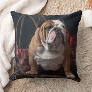 Coussin Traîneau enneigé de Noël Bouledogue