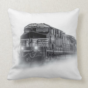 Coussin Trains de train noir et blanc