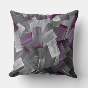 Coussin Traits de pinceau abstraits en violet, noir et gri