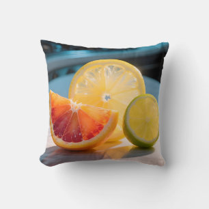 Coussin Tranches de Citron Agrumes Vibrants Pamplemousse C