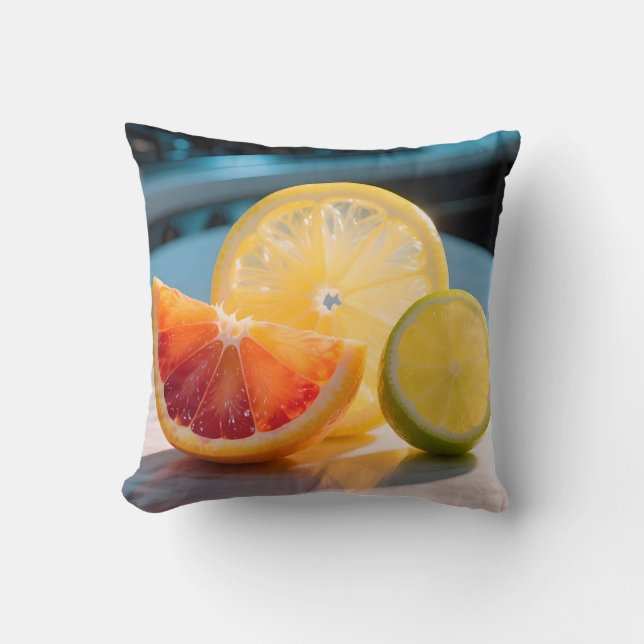 Coussin Tranches de Citron Agrumes Vibrants Pamplemousse C (Recto)
