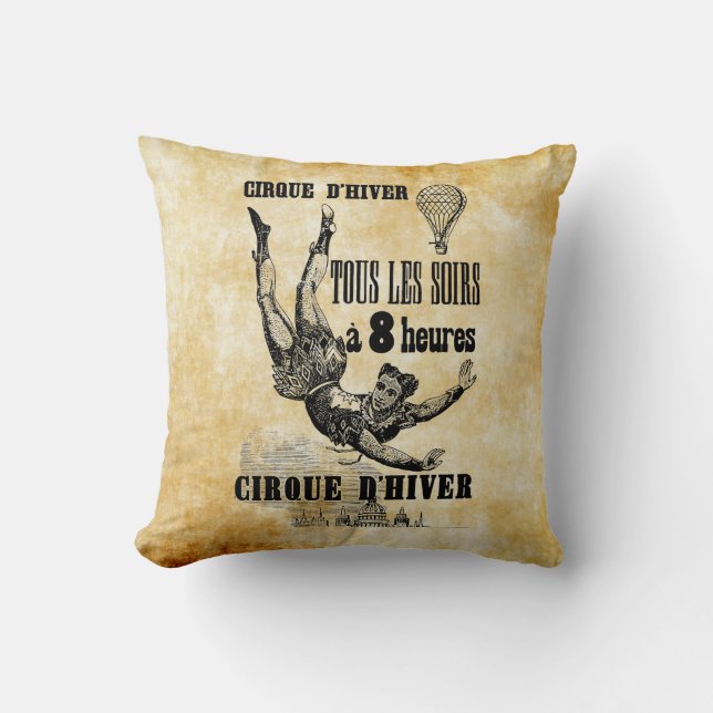 Coussin Trapèze volant Acrobat du Cirque de France Art Vin (Recto)