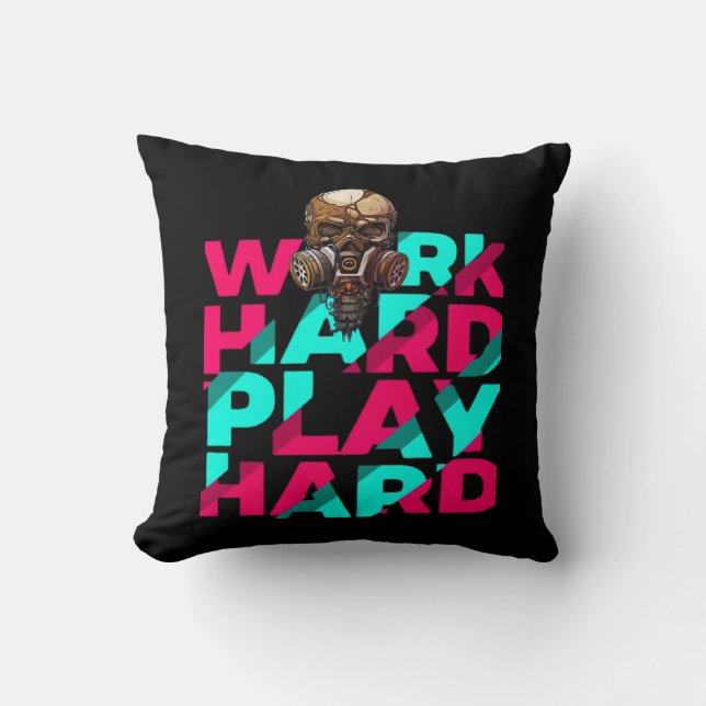 Coussin Travailler dur Jouer dur Motivation crâne dur Esse (Recto)