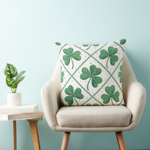 COUSSIN TRÈFLES CELTIQUES IRLANDAIS VERTS ET BLANCS